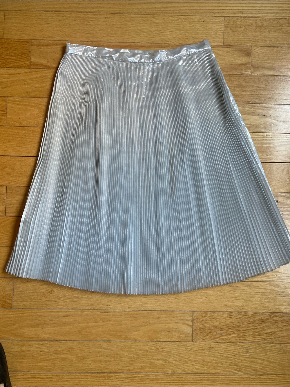 Talbots Silver Metallic Pleated A-Line Midi Skirt